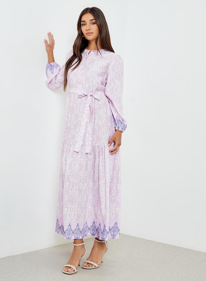 Styli Women Lilac Printed Long Sleeves A-Line Maxi Dress - Image 5